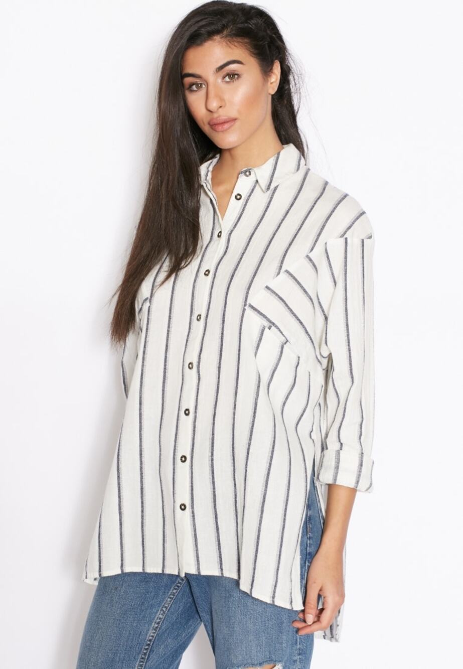 Topshop White Blue Striped Oversized Button Down Top Women's Size US 4